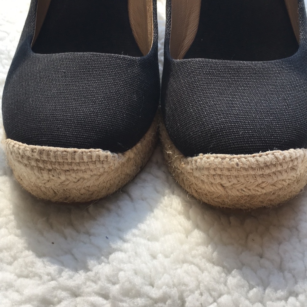 J. Crew Black Canvas Espadrille Wedges with Natural Jute Heel - Picture 8 of 8